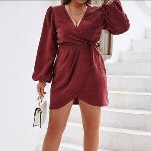 Simplee Balloon Sleeve Textured Faux Wrap Dress NWT Size Medium